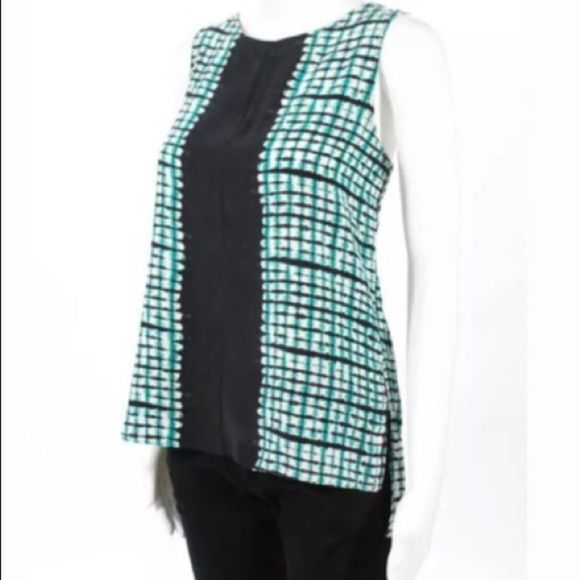 ⭐️ HP PARKER Silk Open Back Geo Sleeveless Blouse - Picture 1 of 12